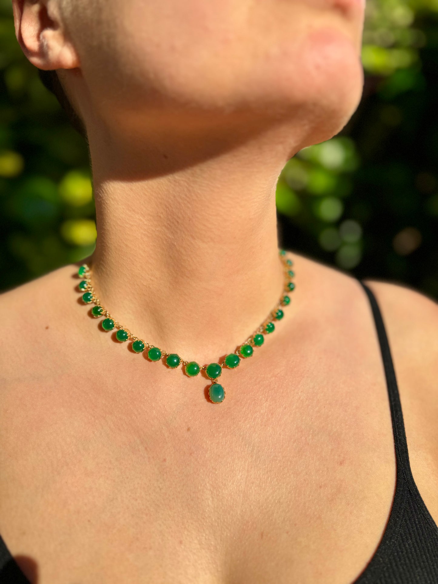 22ct Natural Green Agate Gem Set Necklace And Earring Set