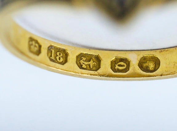 18ct Yellow Gold Diamond & Pearl Memory Mourning Ring from Year 1865