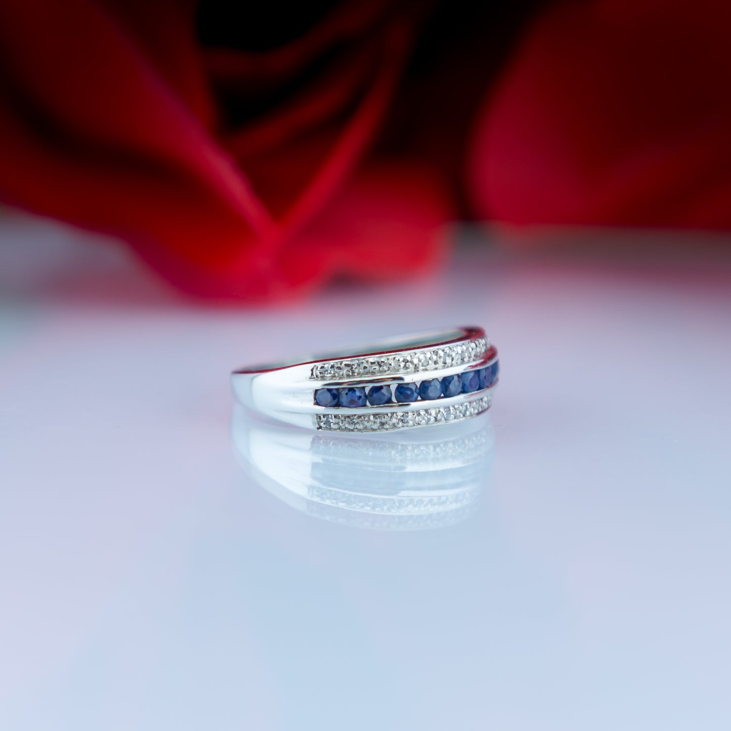 White Gold Sapphire and Diamond Ring