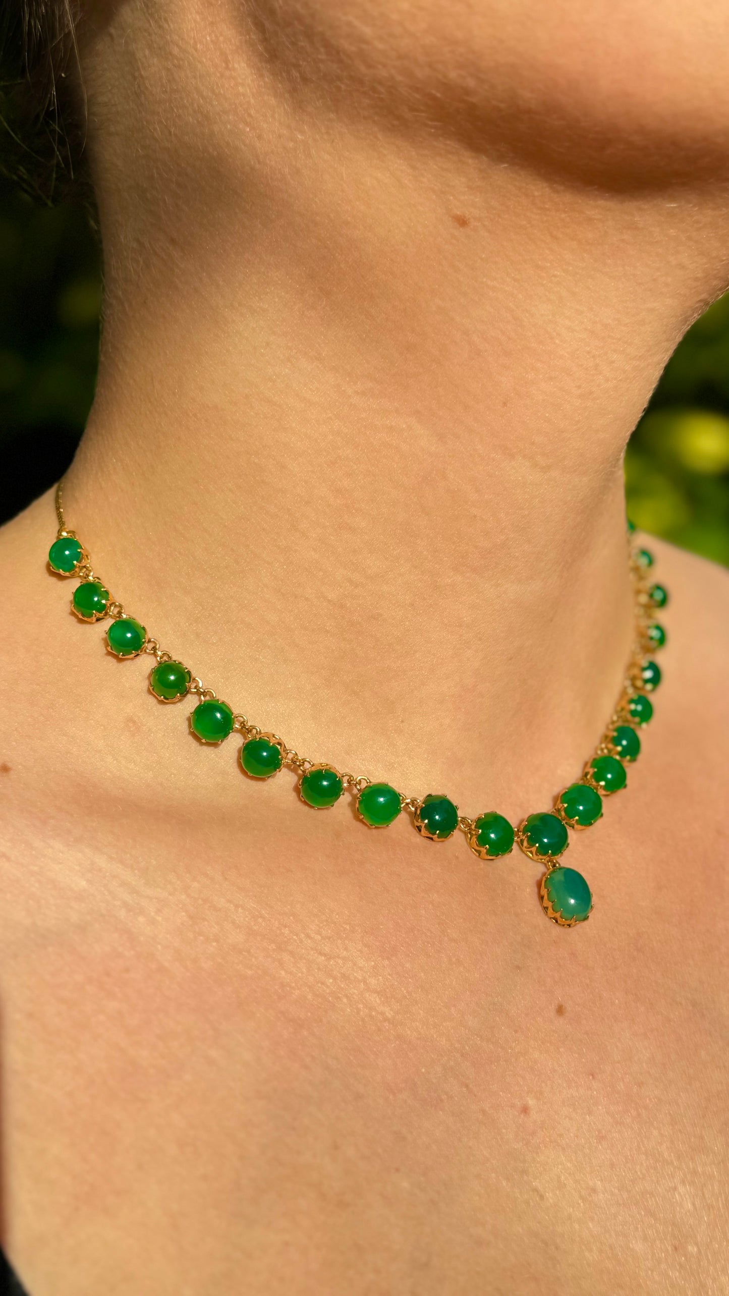 22ct Natural Green Agate Gem Set Necklace And Earring Set