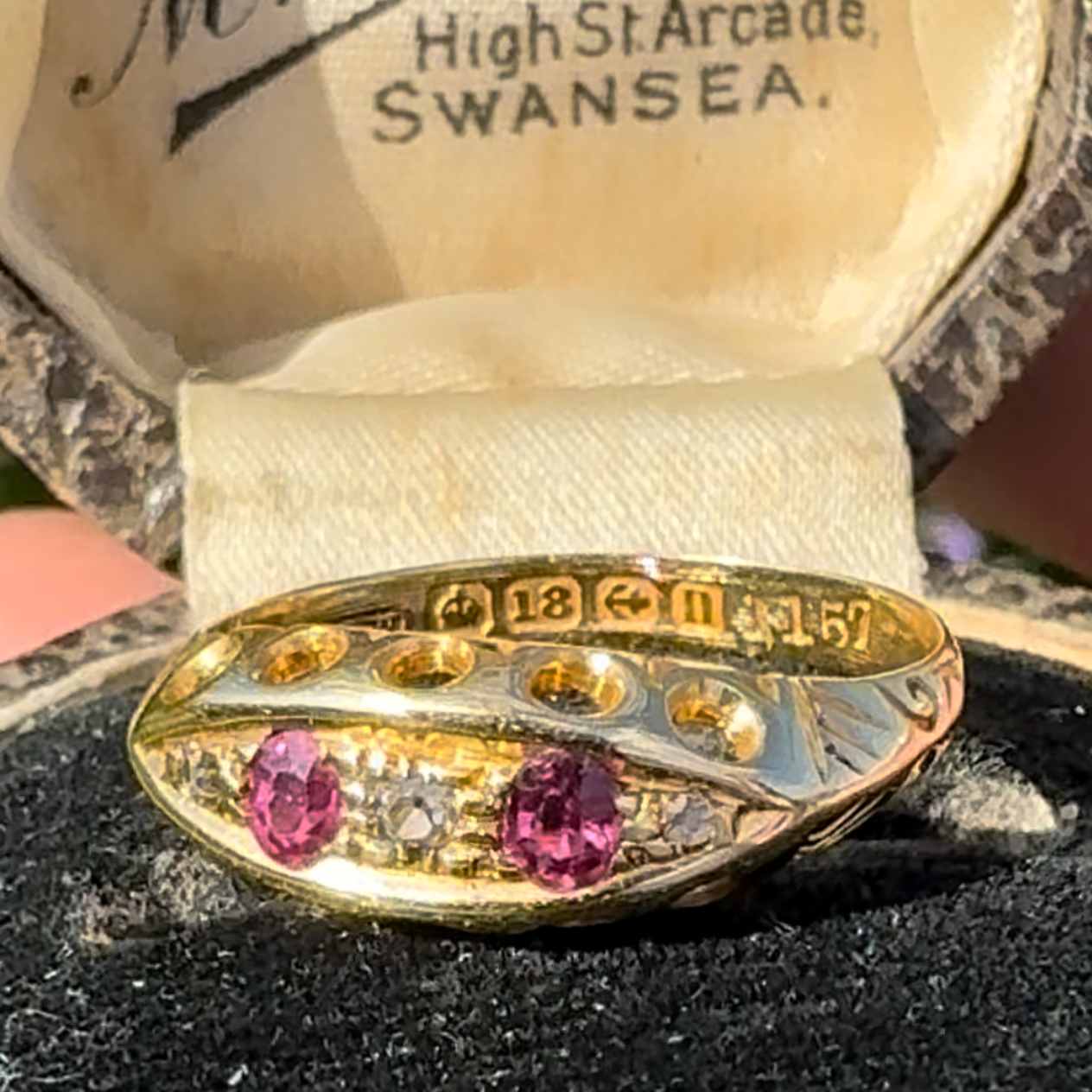 1912 18ct Ruby and Diamond Boat Ring