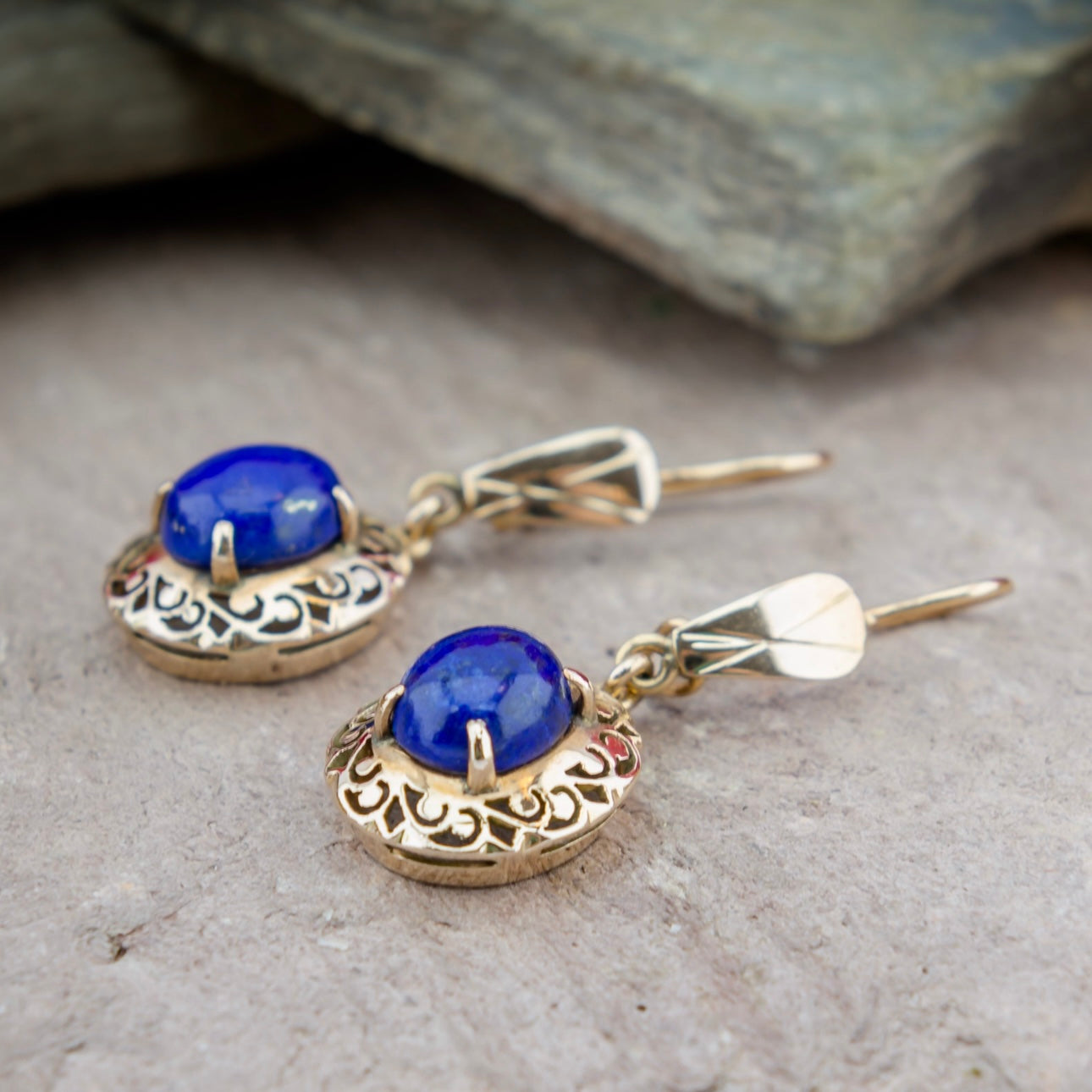 14ct Gold & Lapis Drop Style Earrings