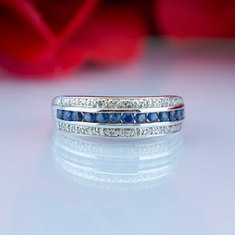 White Gold Sapphire and Diamond Ring