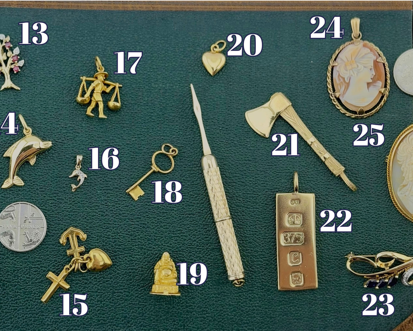 Gold Pendants, Pins & Charms