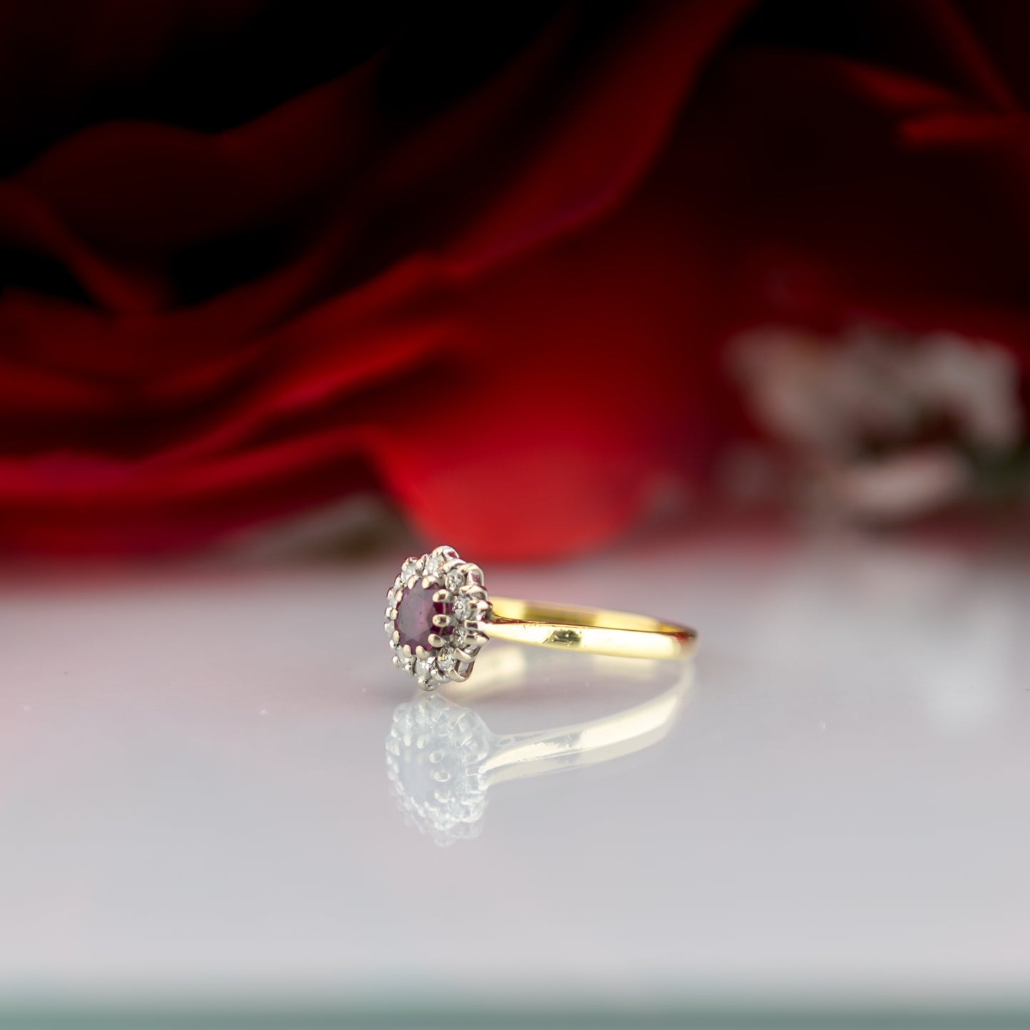 18ct Gold Ruby And Diamond Floral Oval Ring