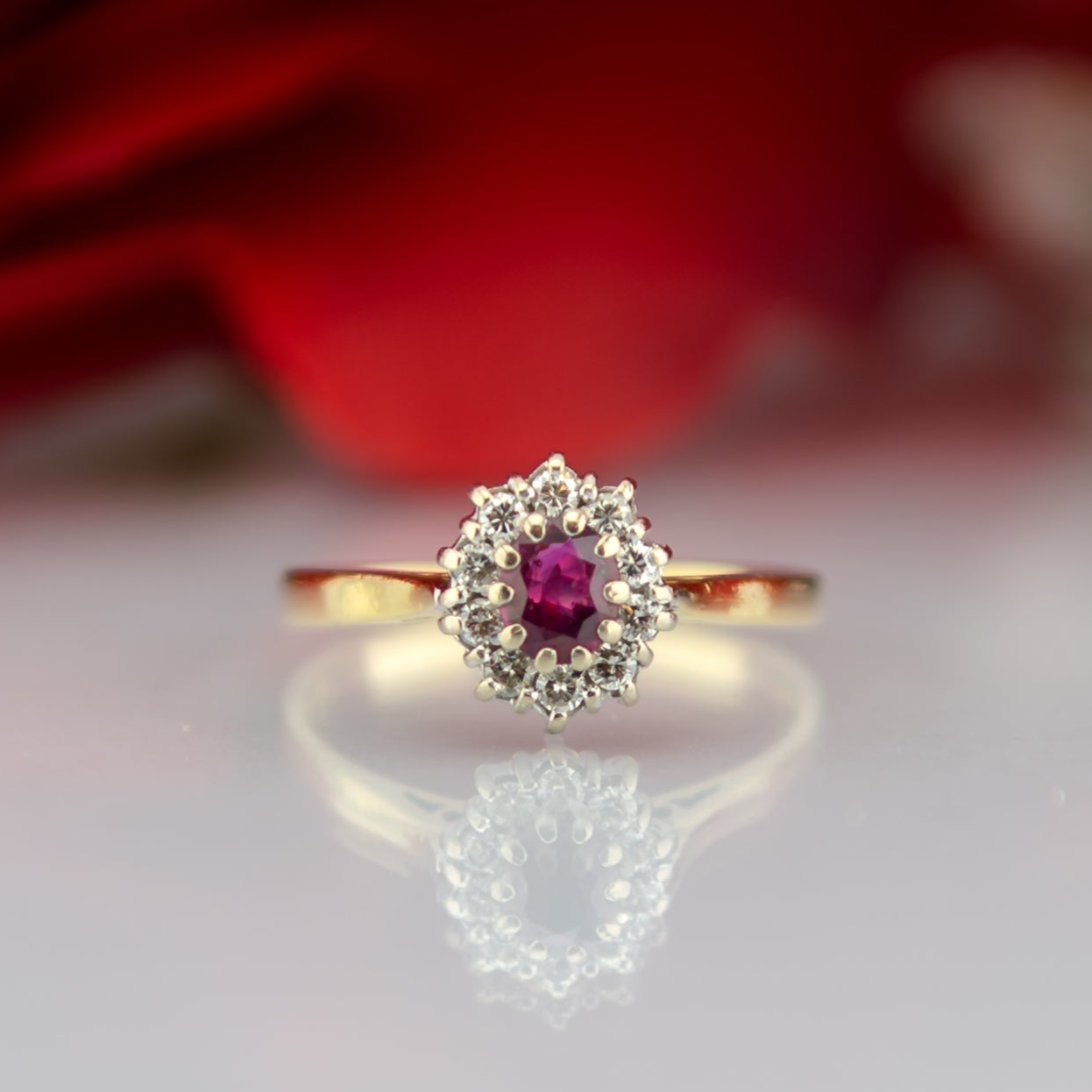 18ct Gold Ruby And Diamond Floral Oval Ring