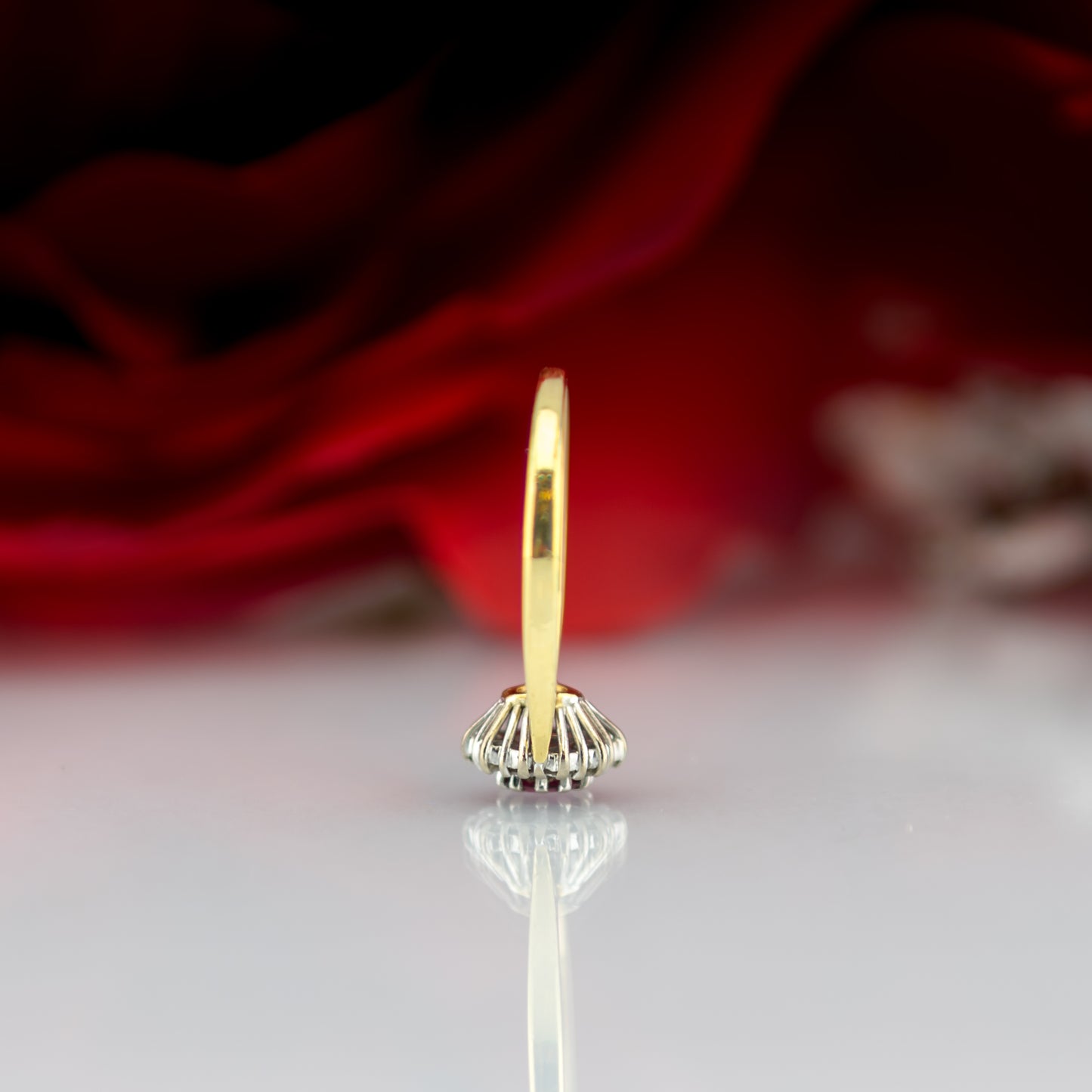 18ct Gold Ruby And Diamond Floral Oval Ring