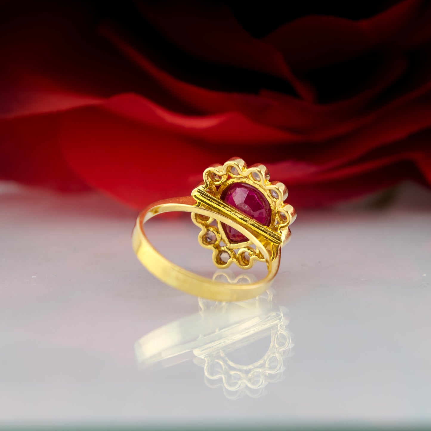 22ct Gold Ruby Pear Cut & Rose Cut Quartz Ring