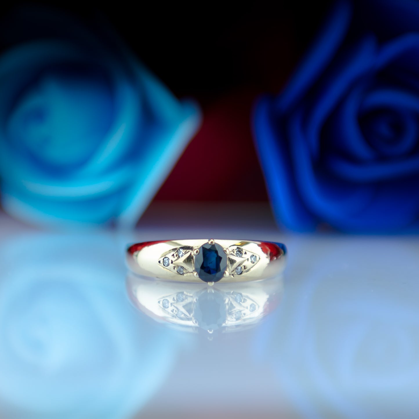 9ct Sapphire Solitaire Diamond Ring