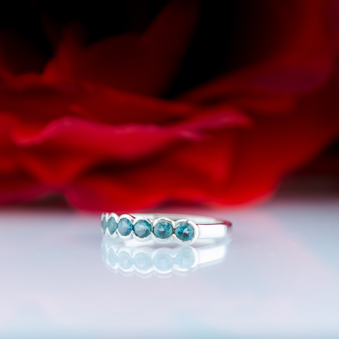 Platinum .950 & Lagoon Green Aquamarine Stacker Half Eternity Ring