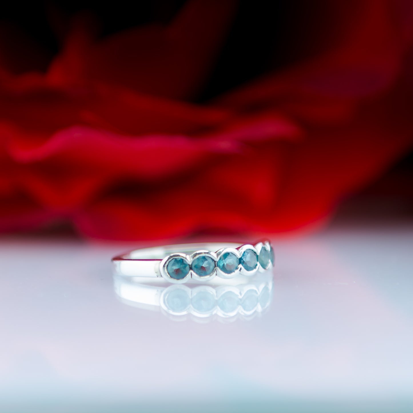 Platinum .950 & Lagoon Green Aquamarine Stacker Half Eternity Ring