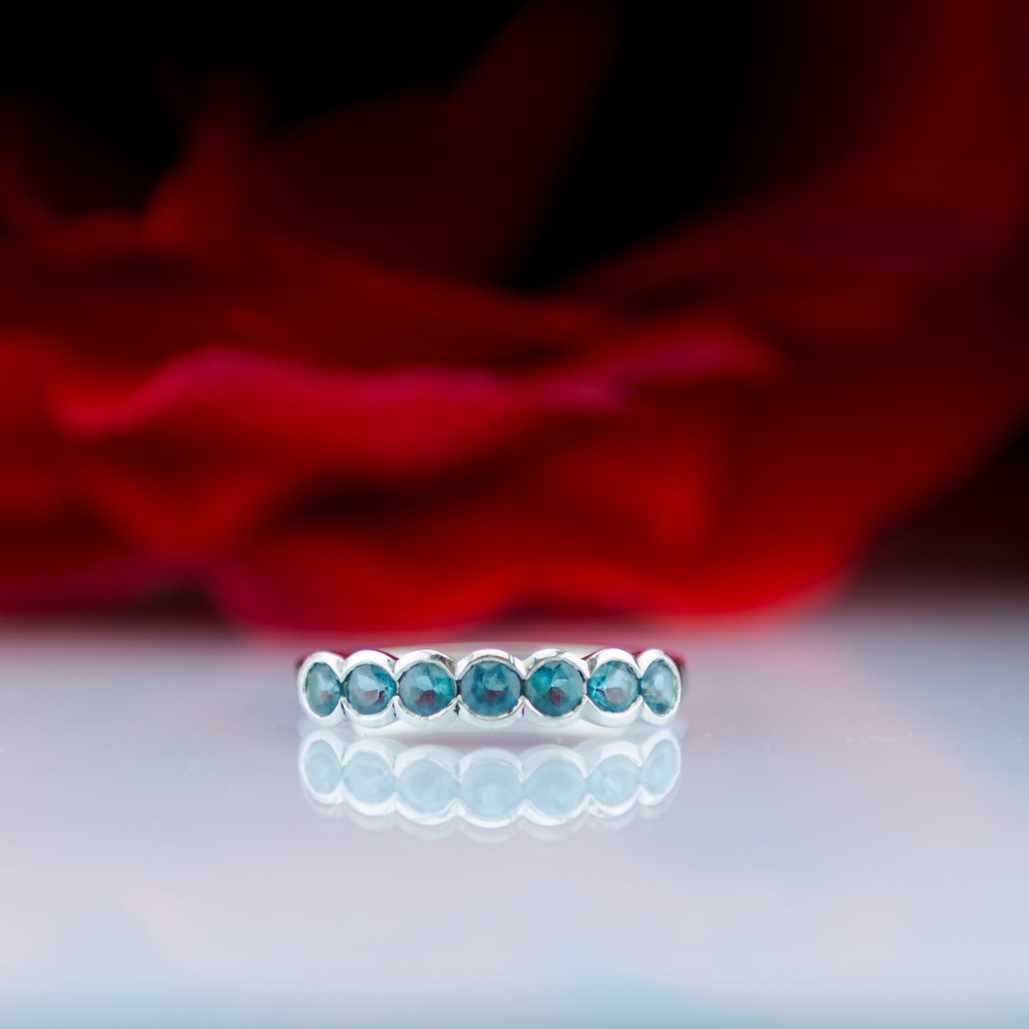 Platinum .950 & Lagoon Green Aquamarine Stacker Half Eternity Ring