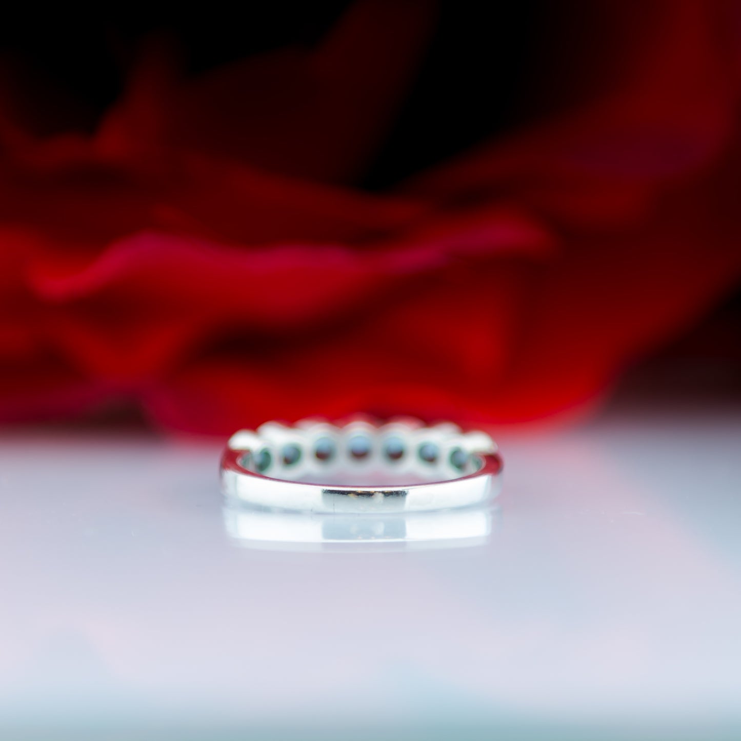 Platinum .950 & Lagoon Green Aquamarine Stacker Half Eternity Ring