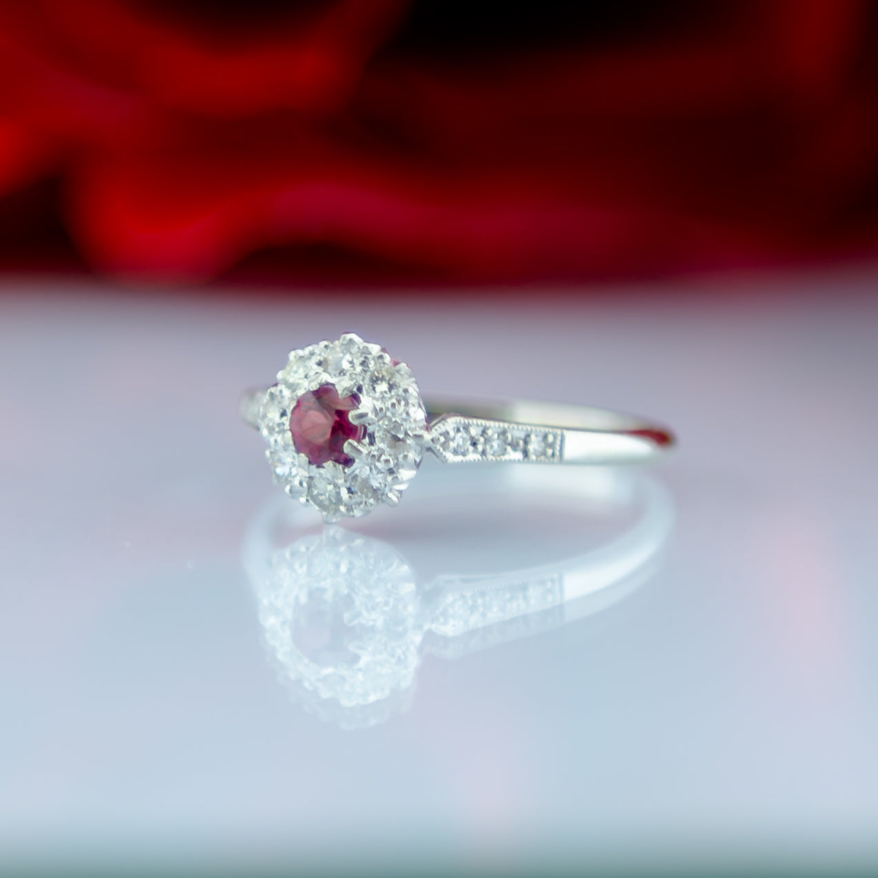 18ct Gold Diamond And Ruby Floral Ring