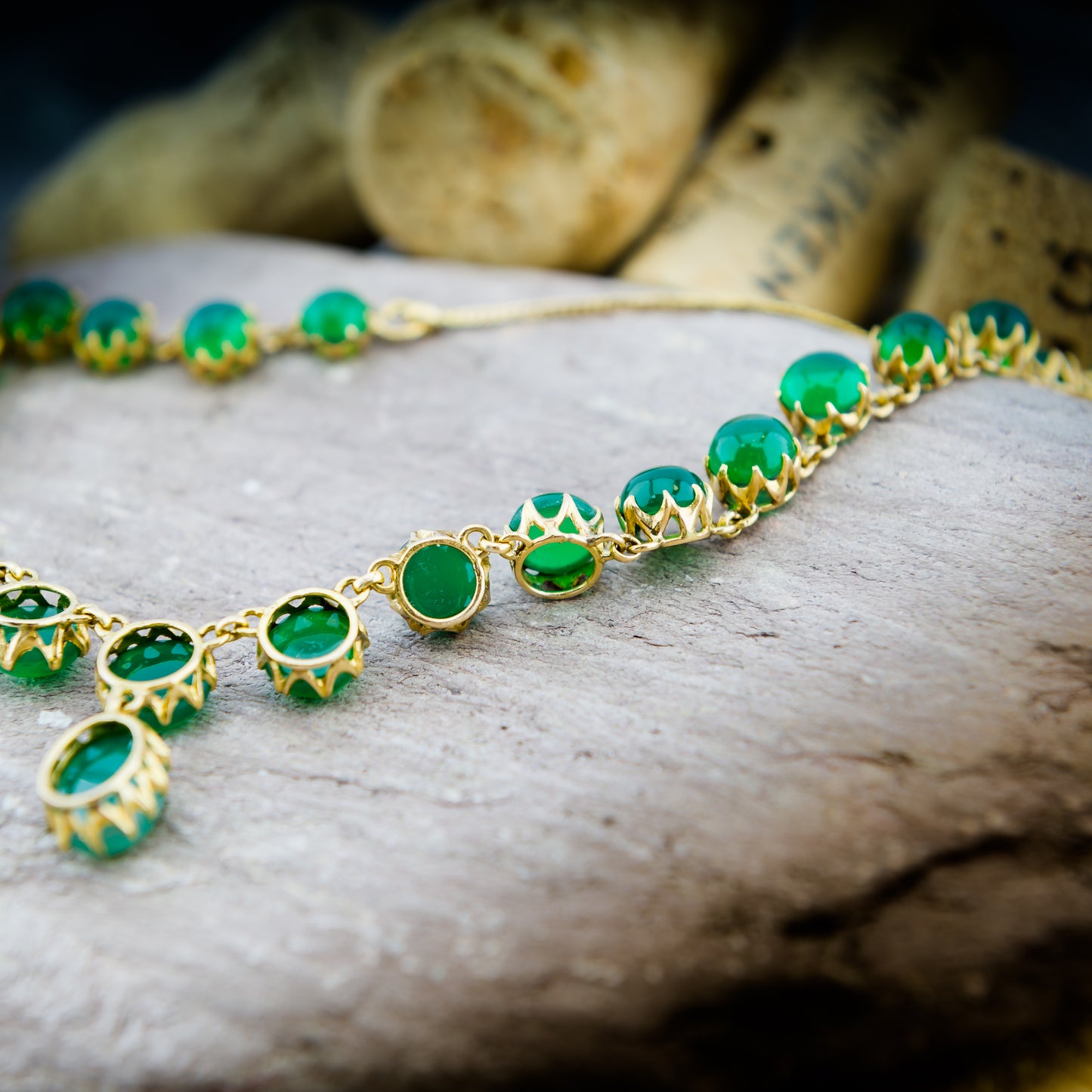 22ct Natural Green Agate Gem Set Necklace And Earring Set