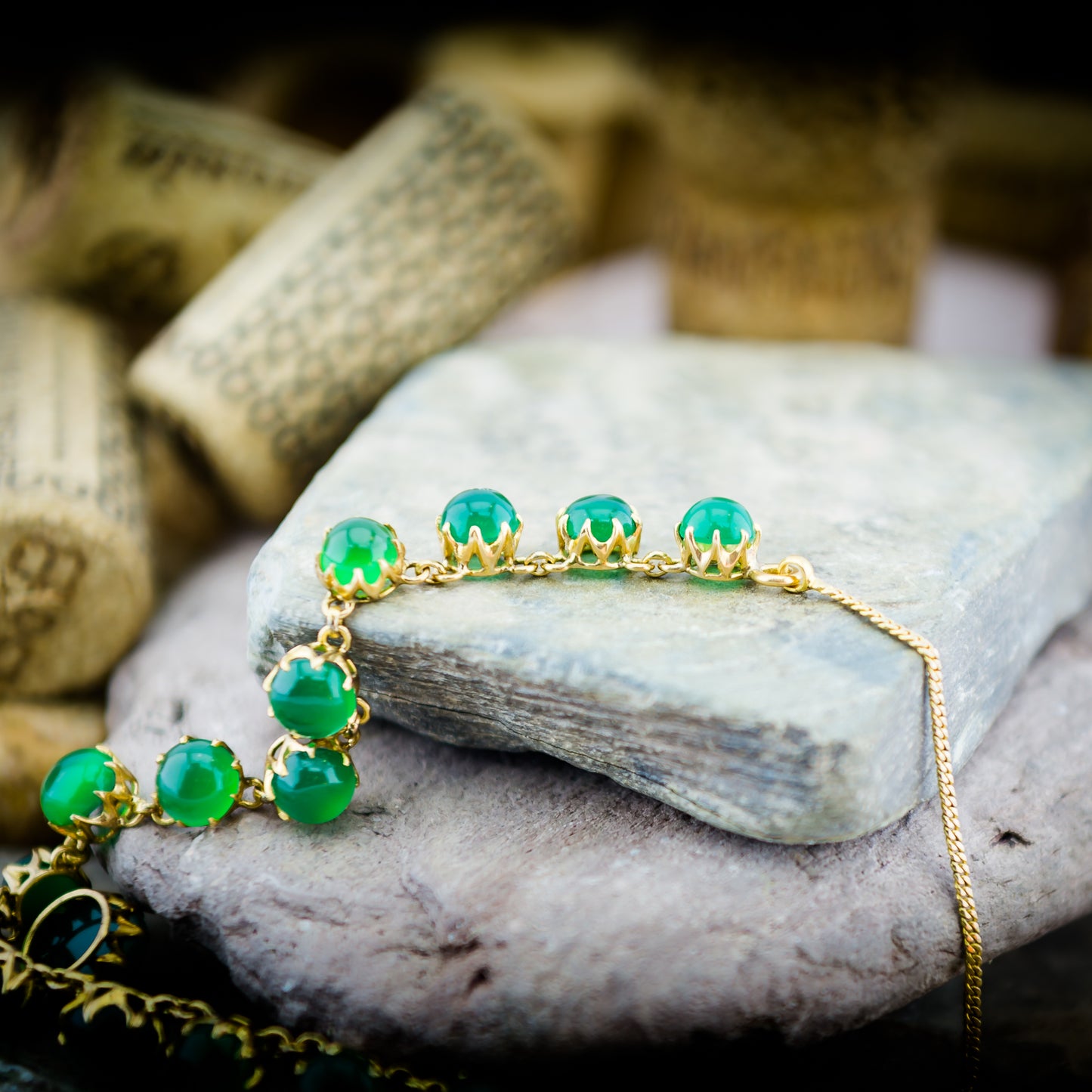22ct Natural Green Agate Gem Set Necklace And Earring Set