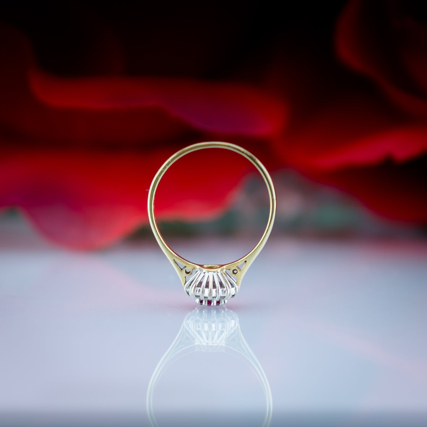 18ct Gold Ruby And Diamond Floral Oval Ring