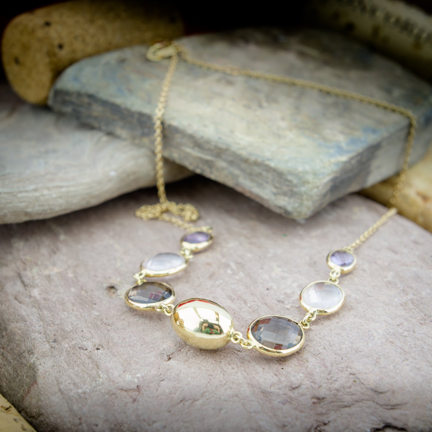 14ct Gold Multi Gemstone Quartz & Amethyst Necklace