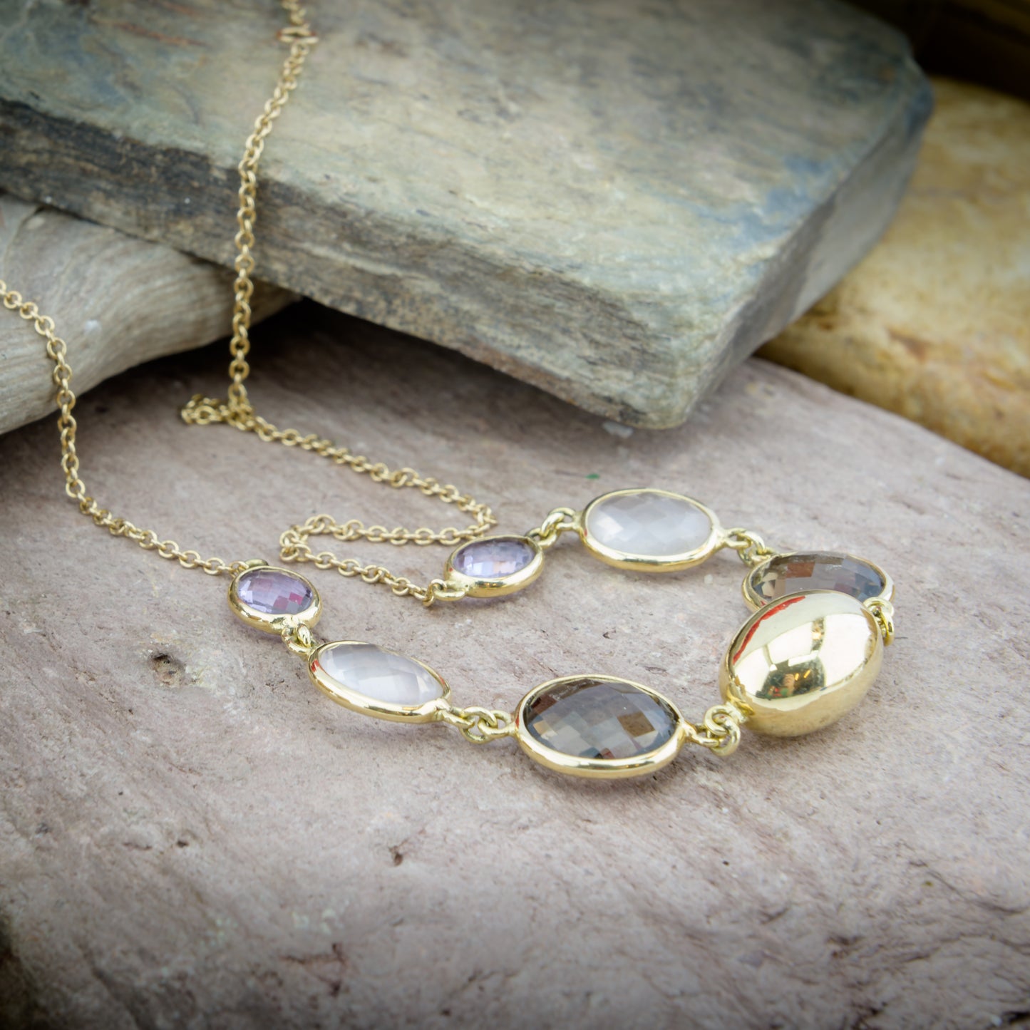 14ct Gold Multi Gemstone Quartz & Amethyst Necklace