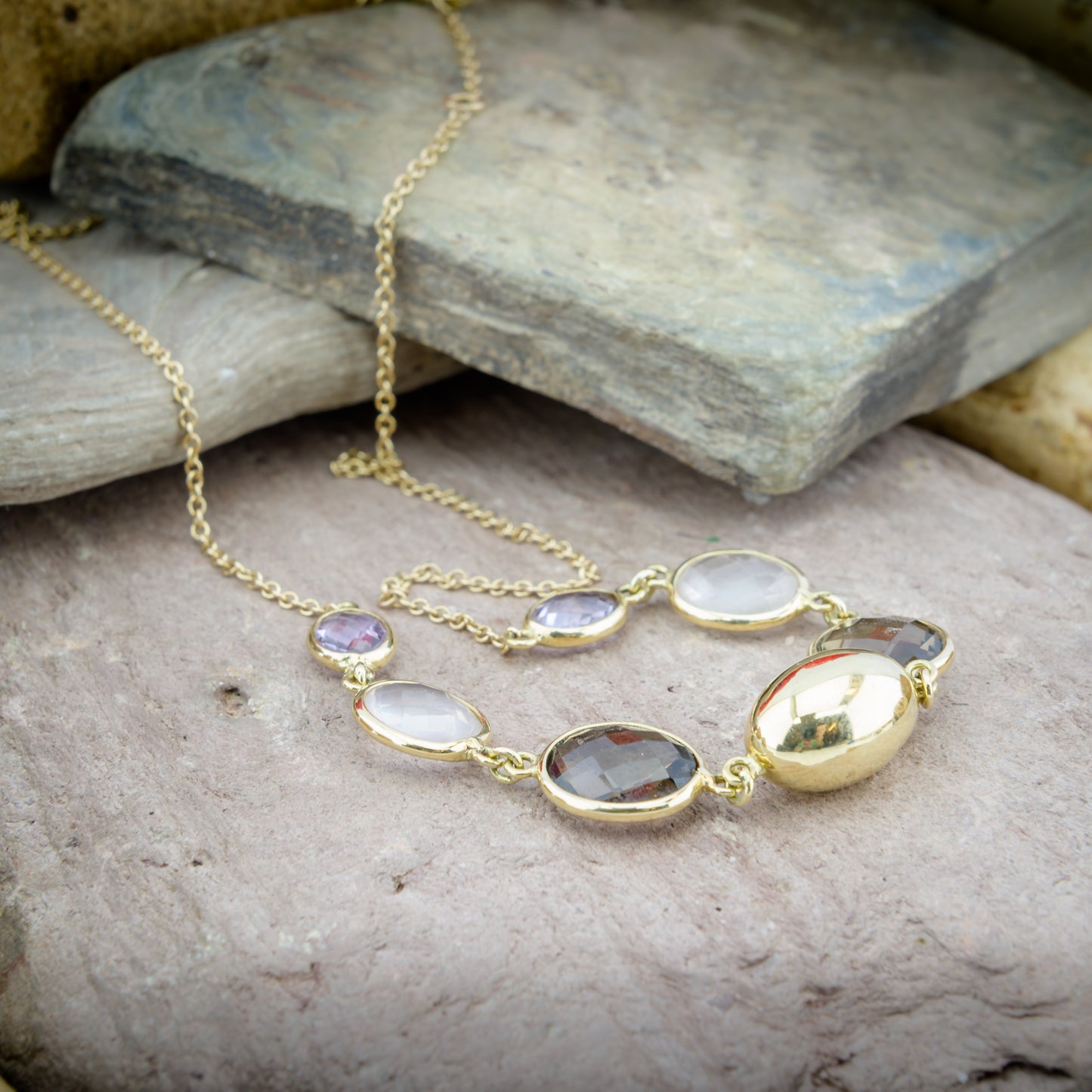 14ct Gold Multi Gemstone Quartz & Amethyst Necklace