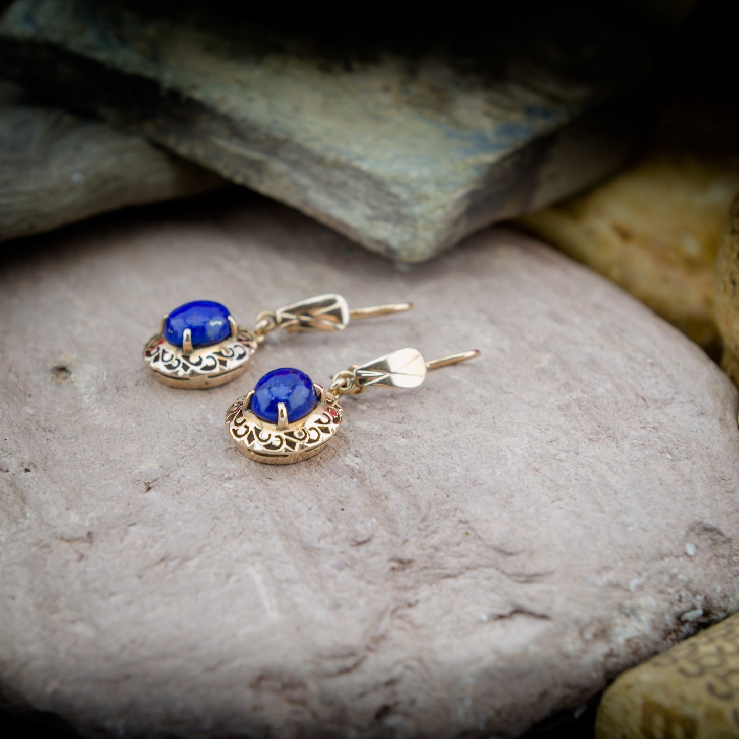 14ct Gold & Lapis Drop Style Earrings
