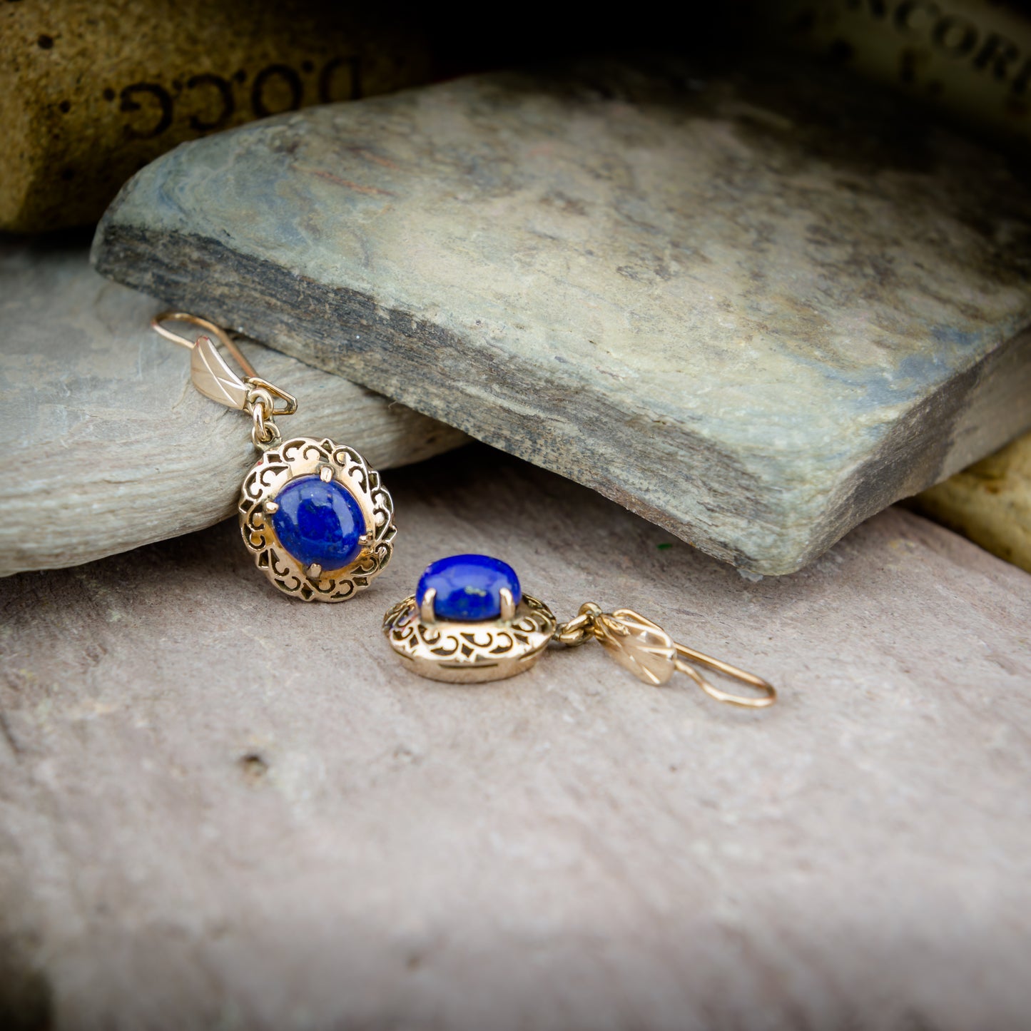 14ct Gold & Lapis Drop Style Earrings