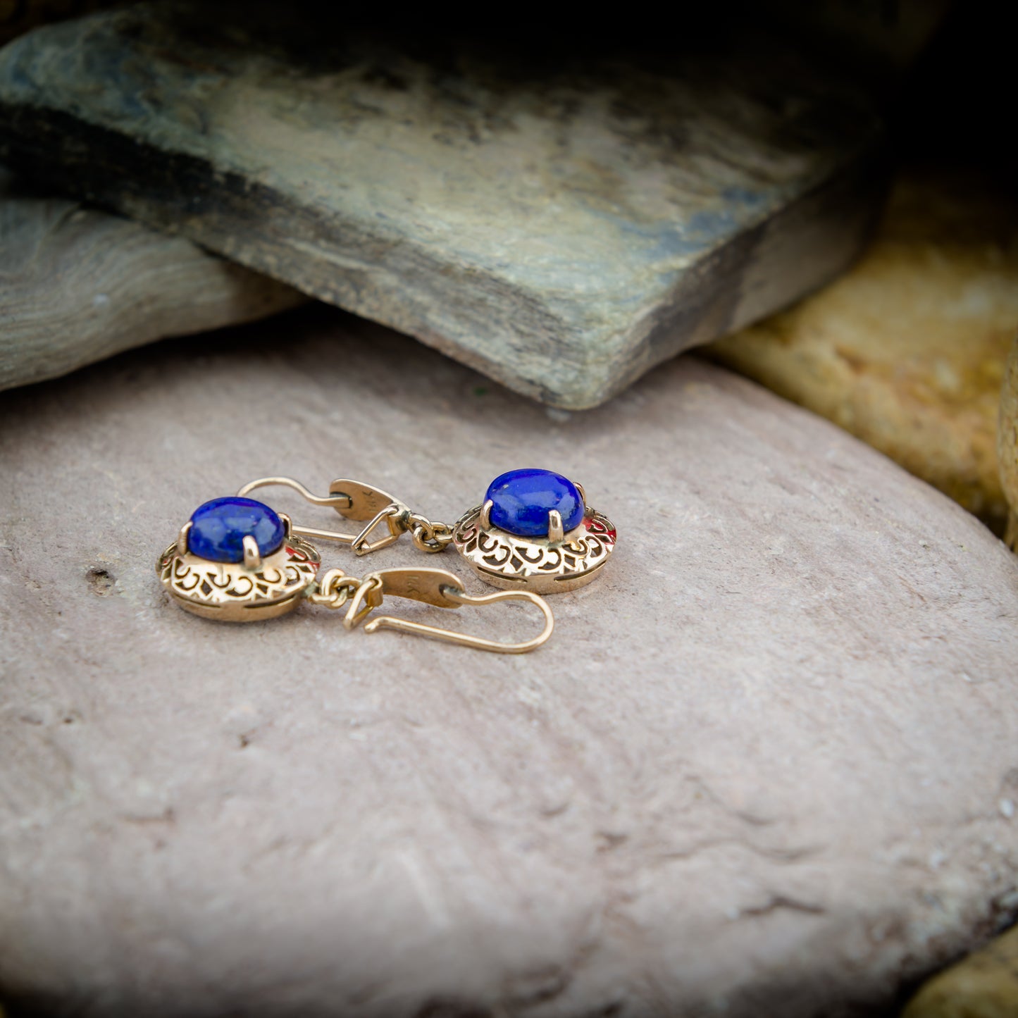 14ct Gold & Lapis Drop Style Earrings
