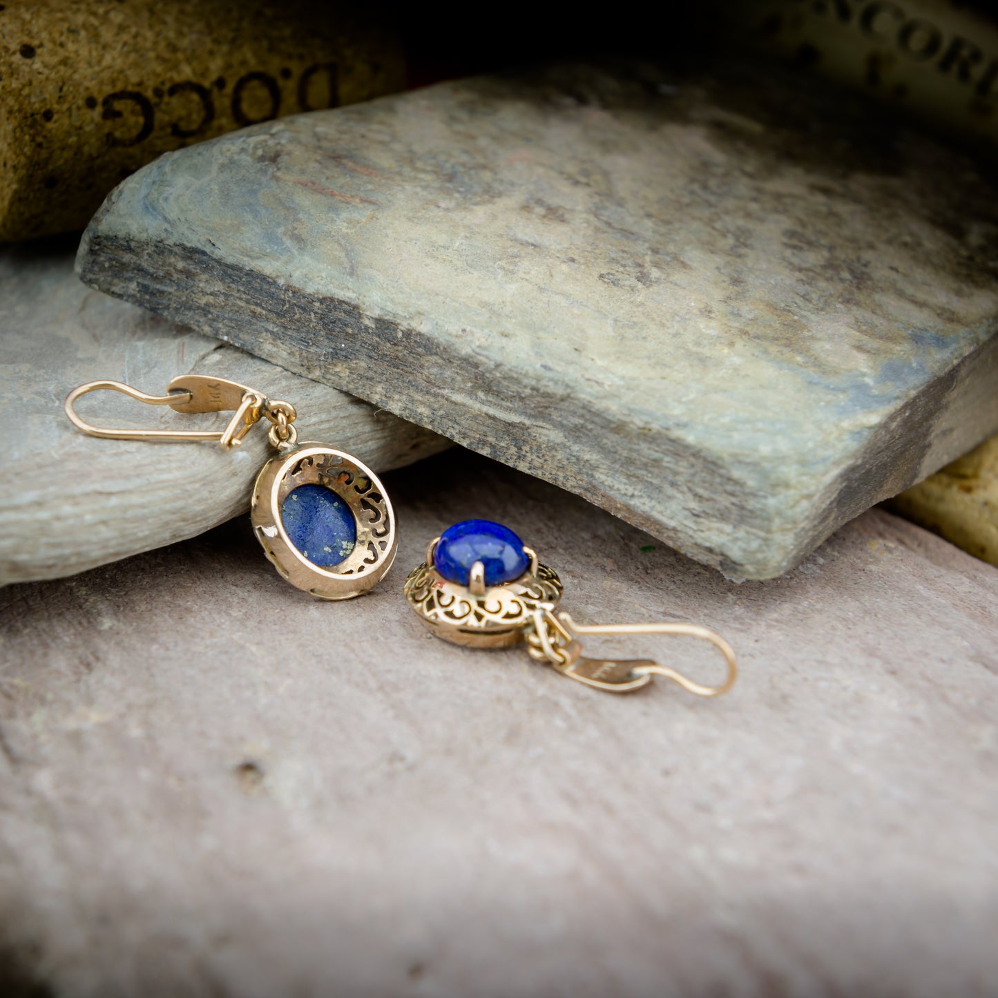 14ct Gold & Lapis Drop Style Earrings