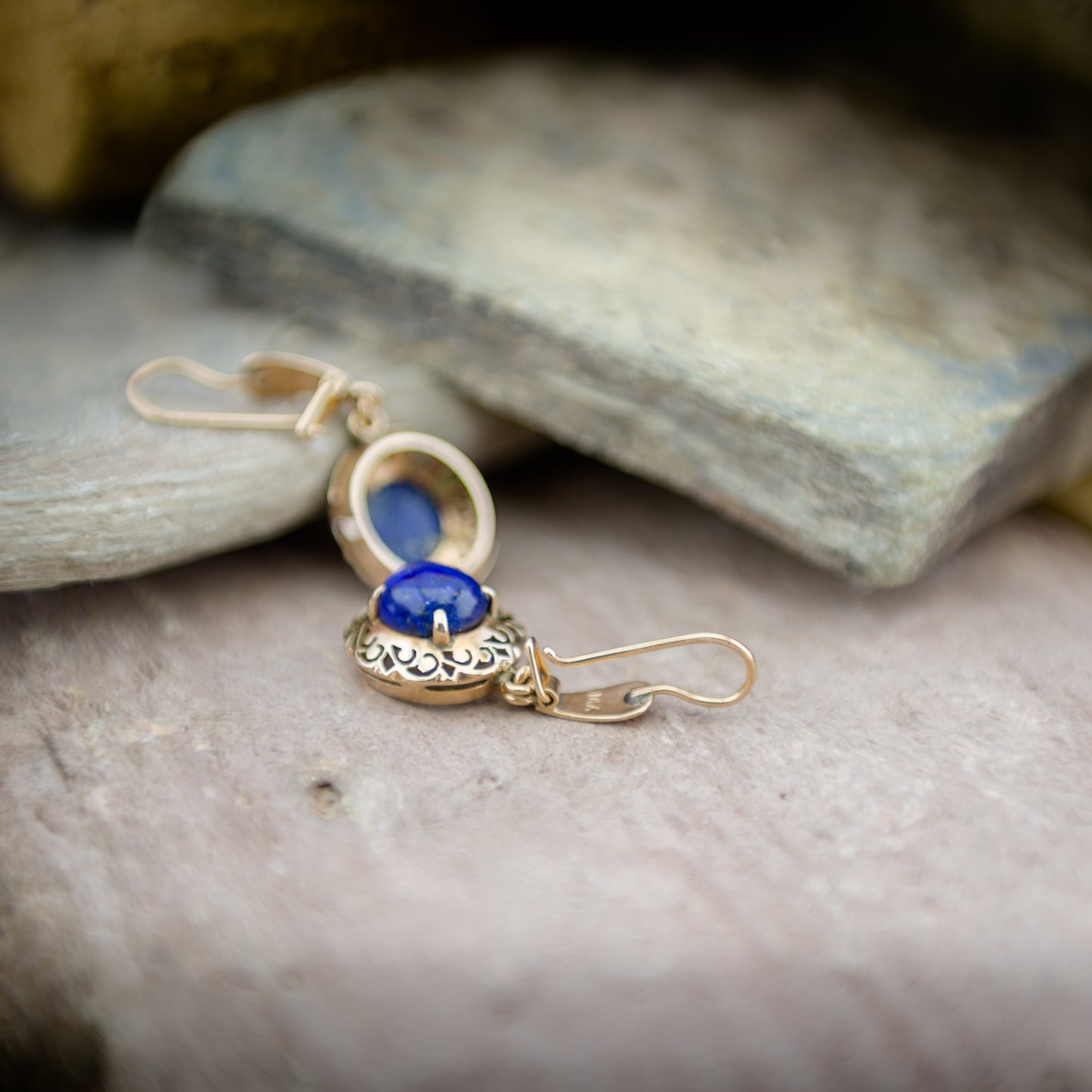 14ct Gold & Lapis Drop Style Earrings