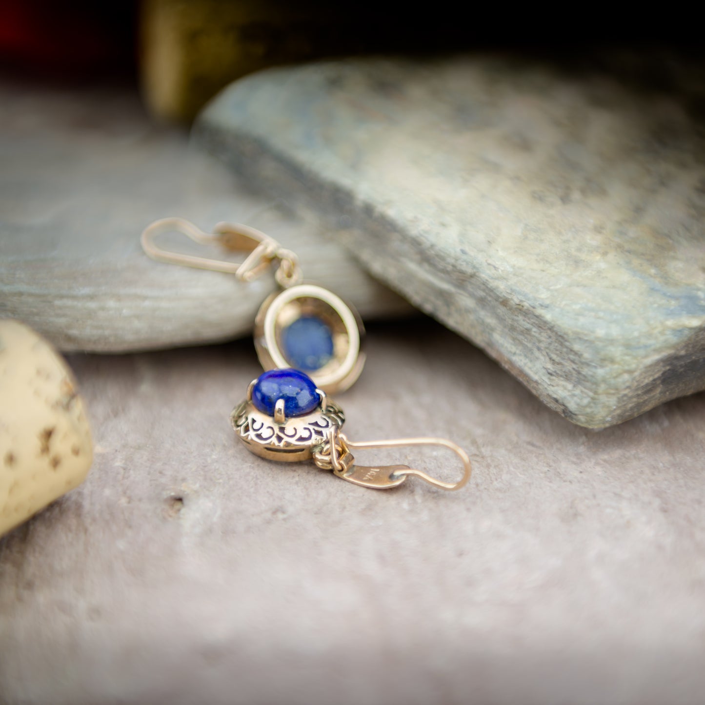 14ct Gold & Lapis Drop Style Earrings