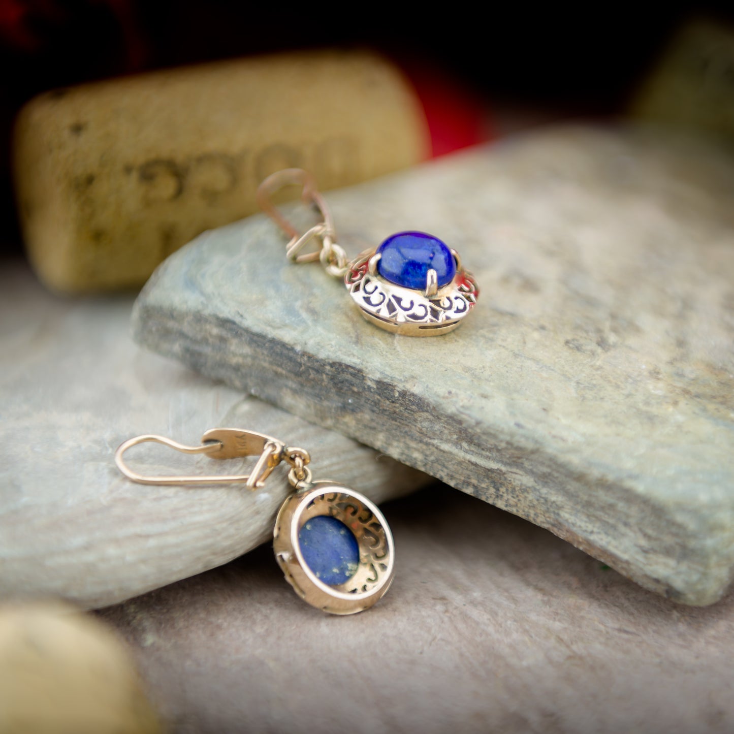 14ct Gold & Lapis Drop Style Earrings