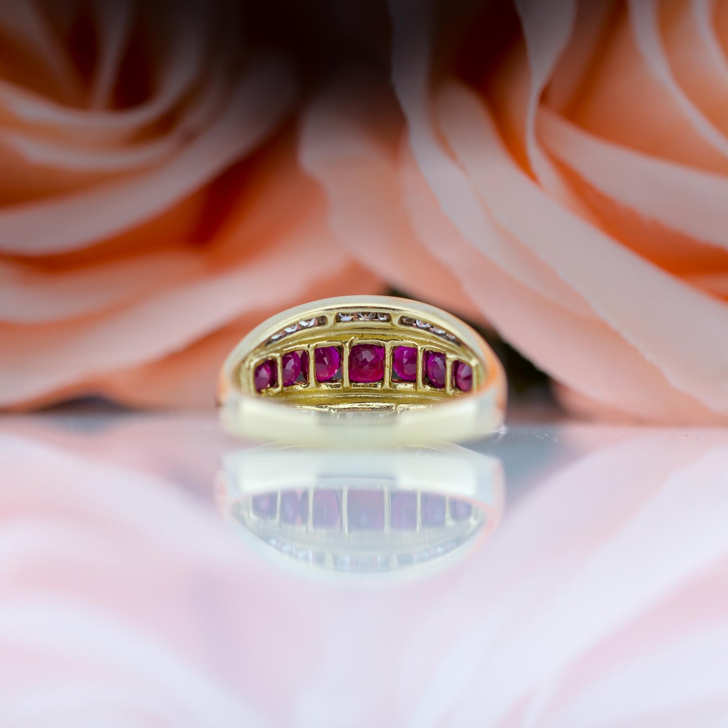 14ct Yellow Gold Ruby & Diamond Triple Channel set Ring