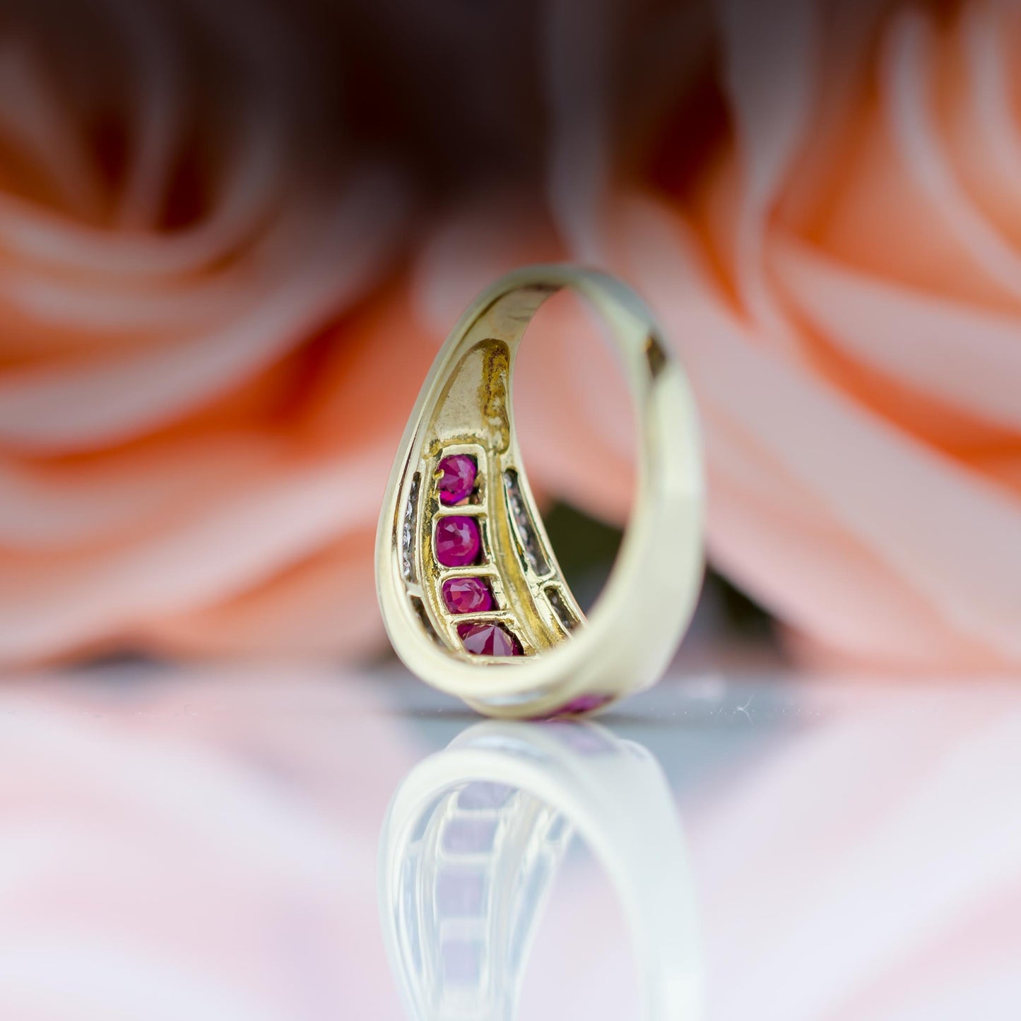 14ct Yellow Gold Ruby & Diamond Triple Channel set Ring