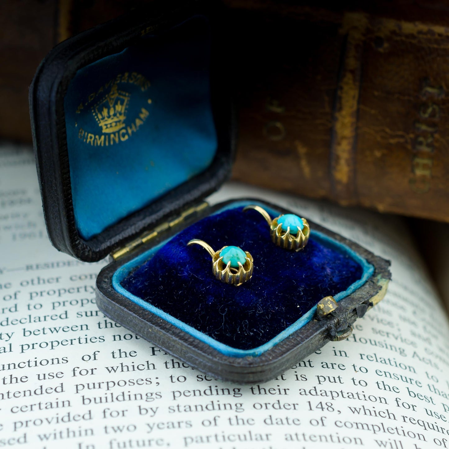 18ct Yellow Gold & Turquoise Vintage Earrings