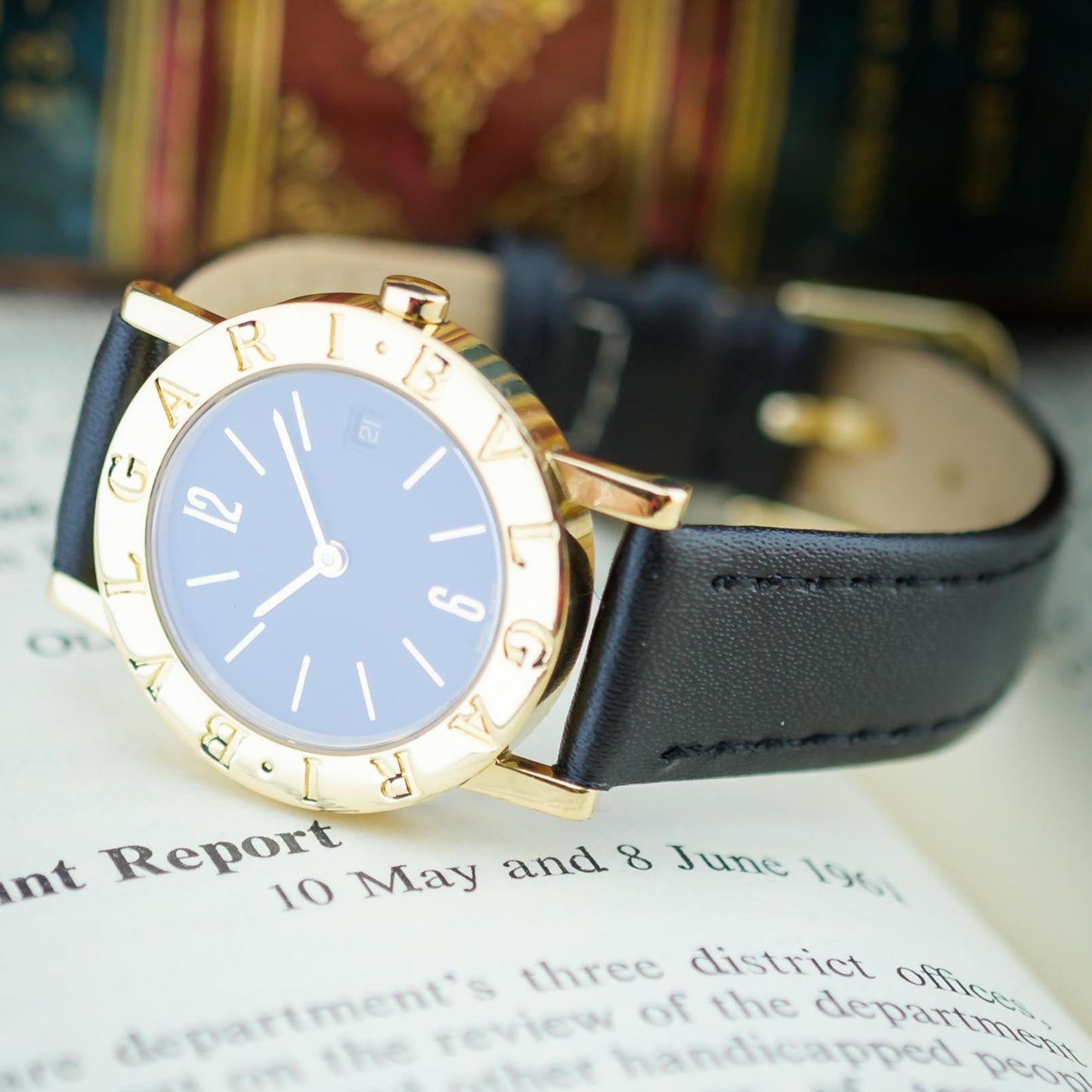 18ct Yellow Gold Bvlgari Quartz Watch Black Dial 26mm