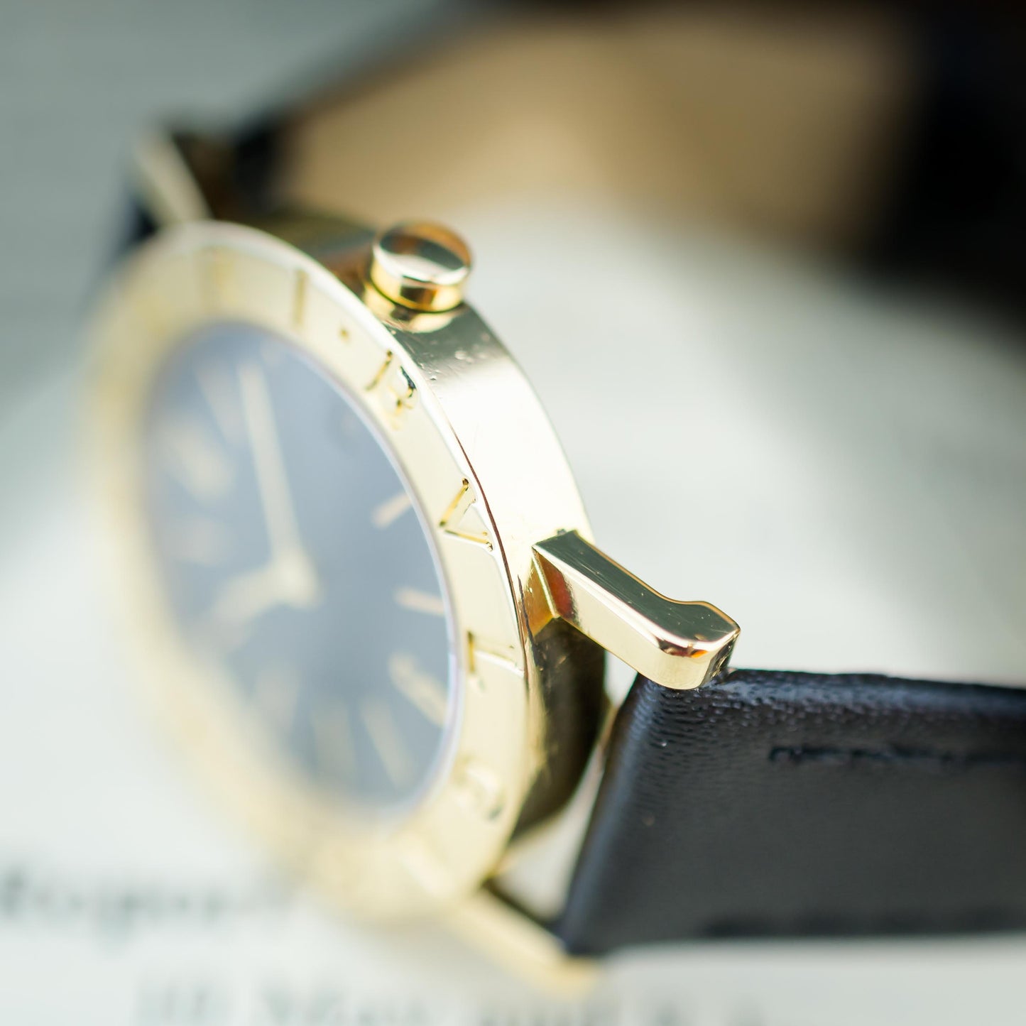 18ct Yellow Gold Bvlgari Quartz Watch Black Dial 26mm