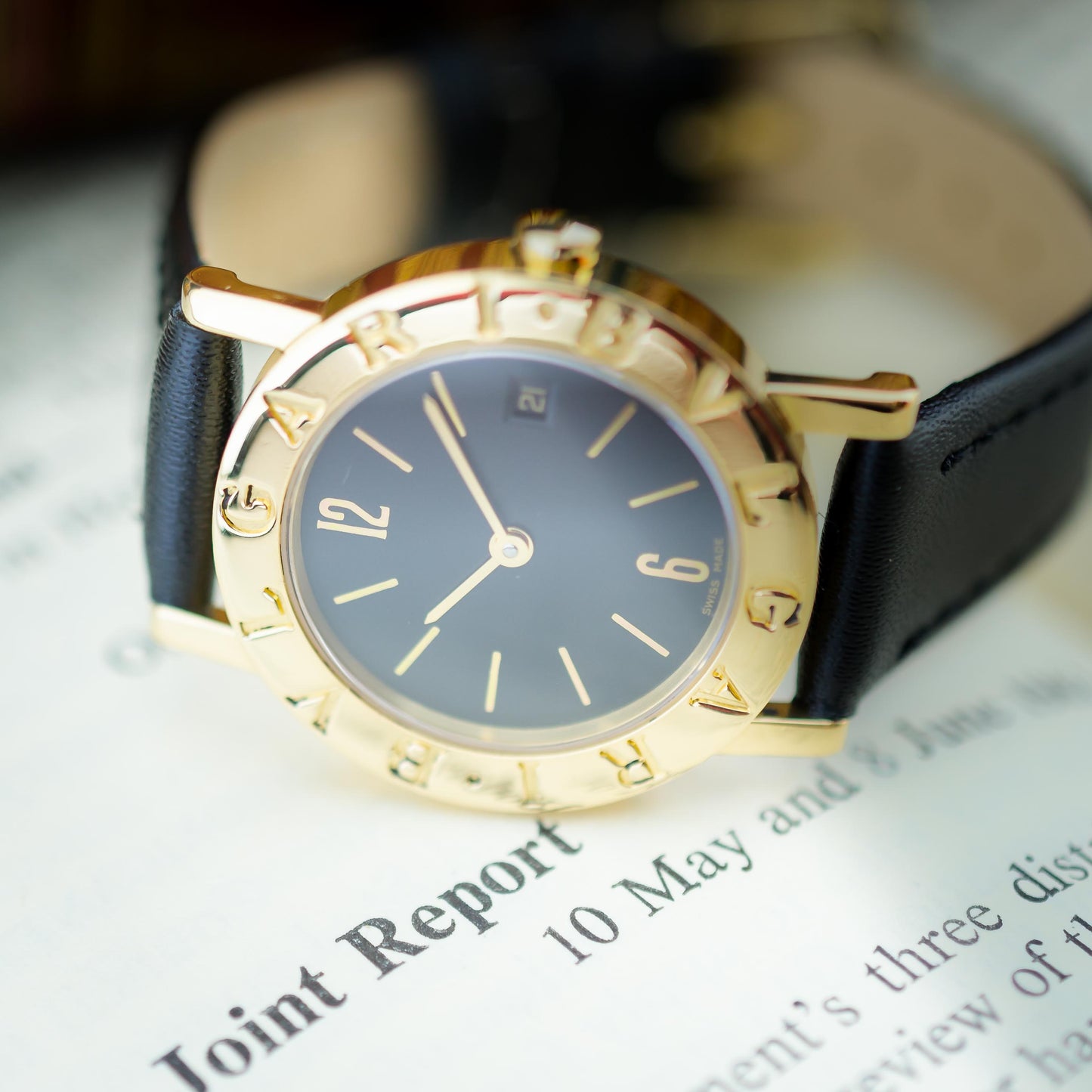 18ct Yellow Gold Bvlgari Quartz Watch Black Dial 26mm