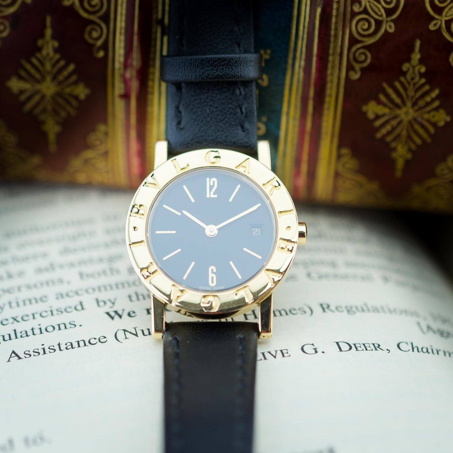 18ct Yellow Gold Bvlgari Quartz Watch Black Dial 26mm