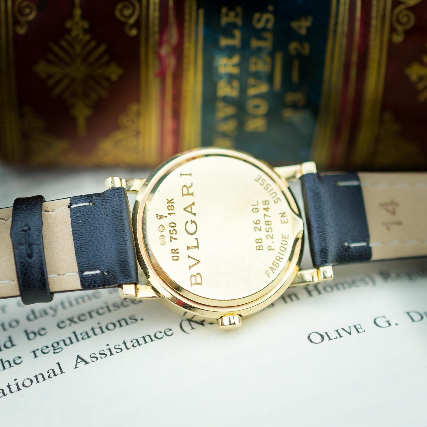 18ct Yellow Gold Bvlgari Quartz Watch Black Dial 26mm