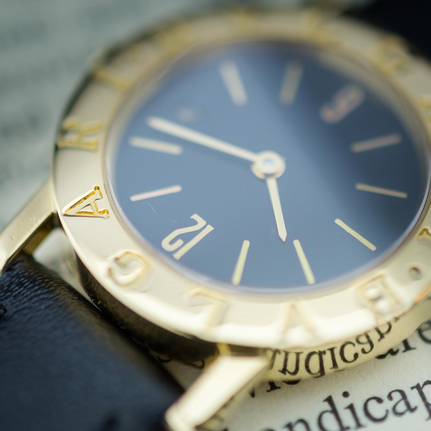 18ct Yellow Gold Bvlgari Quartz Watch Black Dial 26mm