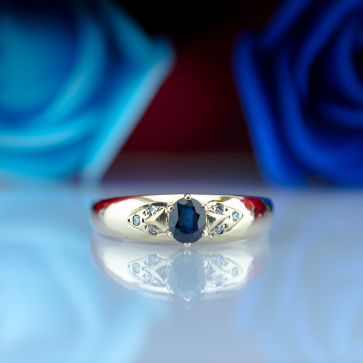 9ct Sapphire Solitaire Diamond Ring