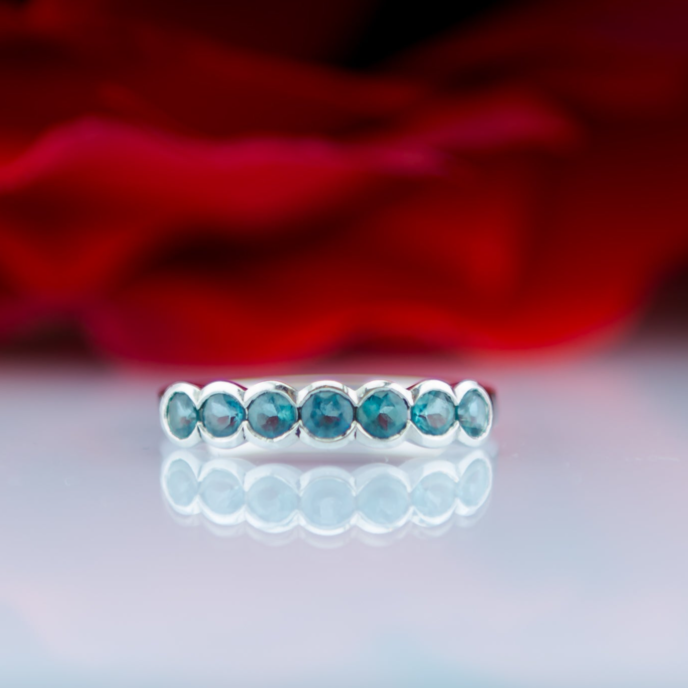 Platinum .950 & Lagoon Green Aquamarine Stacker Half Eternity Ring