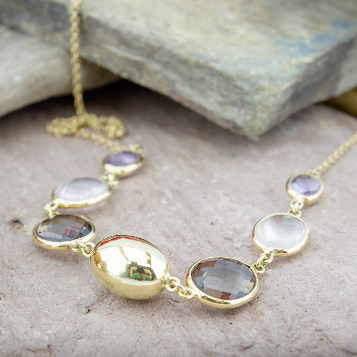 14ct Gold Multi Gemstone Quartz & Amethyst Necklace