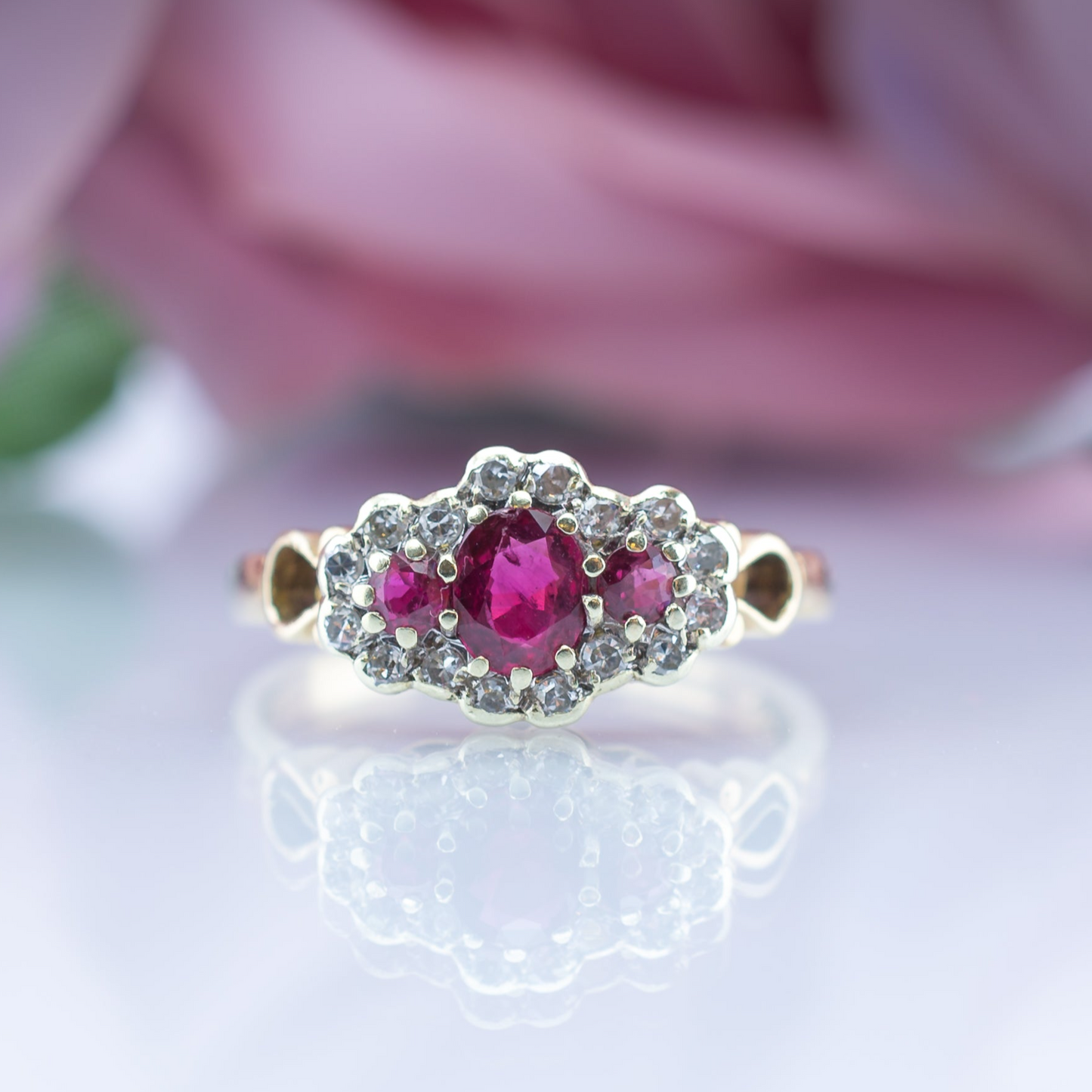 9ct Gold Ruby Diamond Trilogy Ring