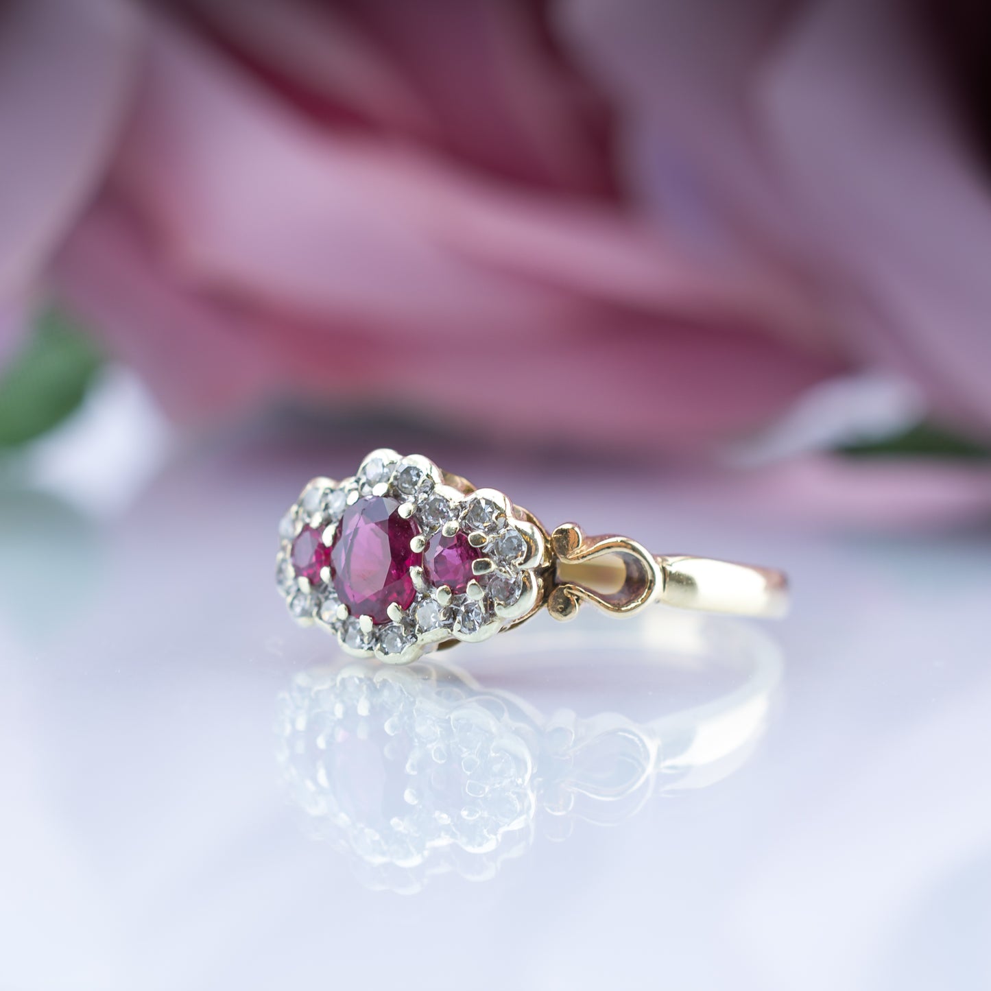 9ct Gold Ruby Diamond Trilogy Ring