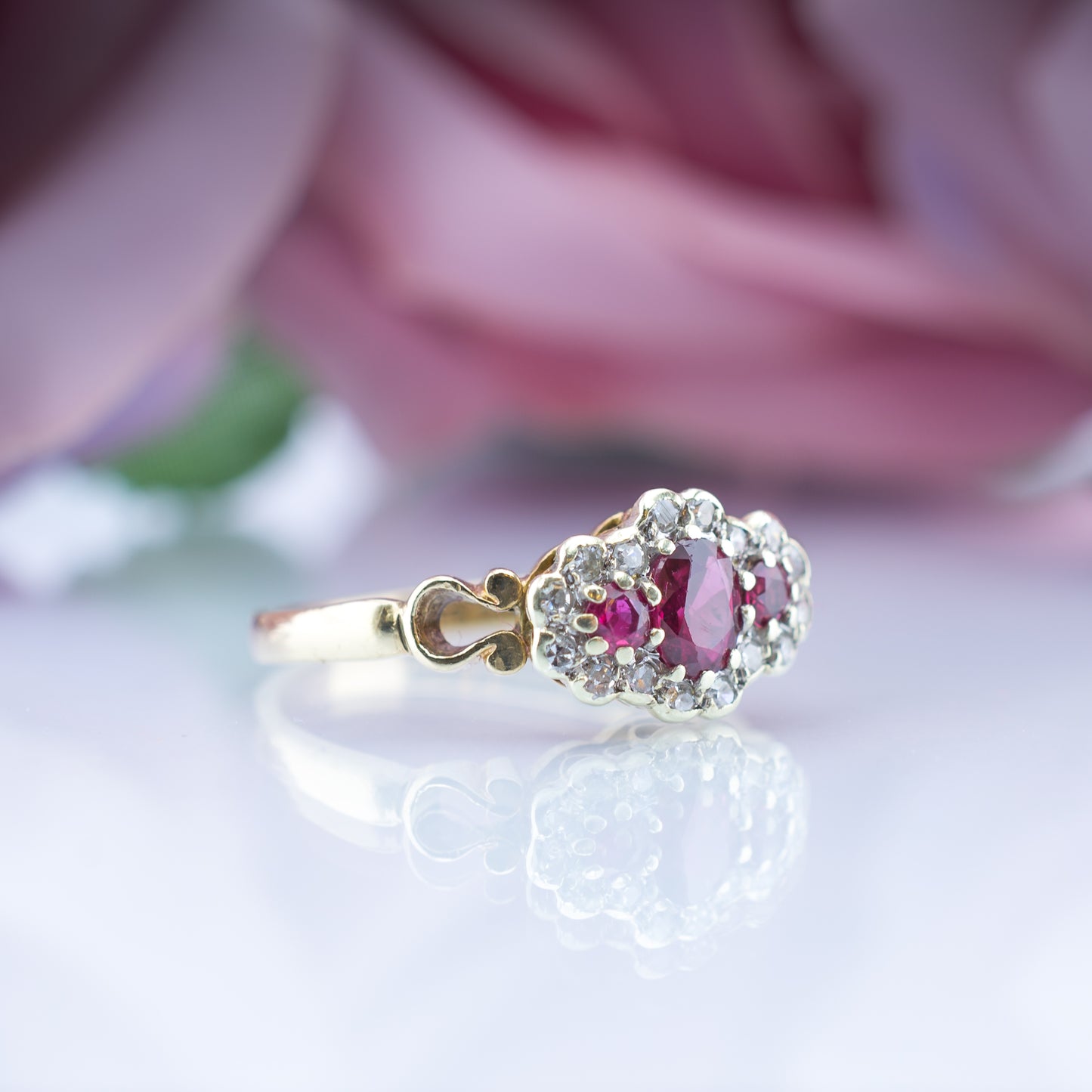 9ct Gold Ruby Diamond Trilogy Ring