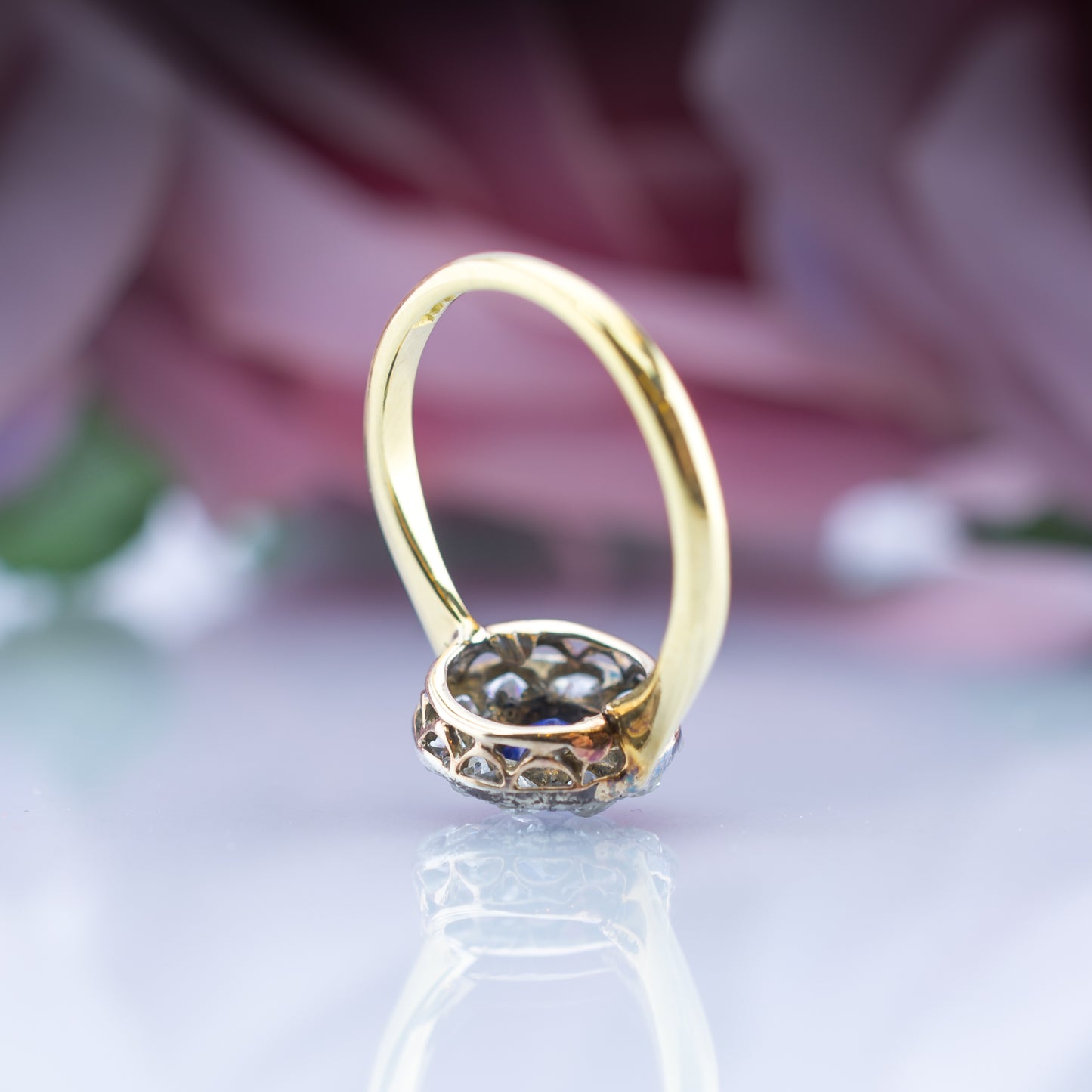 18ct Gold Sapphire And Diamond Deco Halo Ring