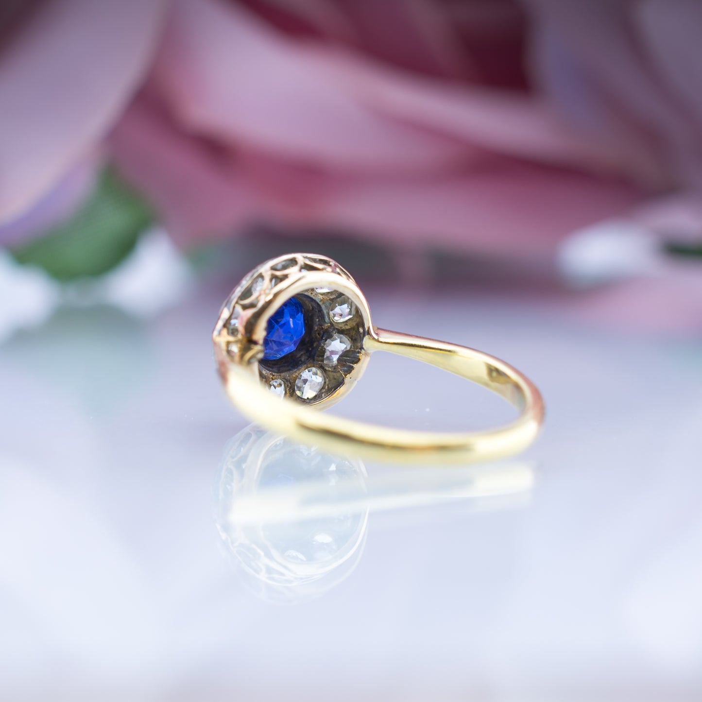 18ct Gold Sapphire And Diamond Deco Halo Ring