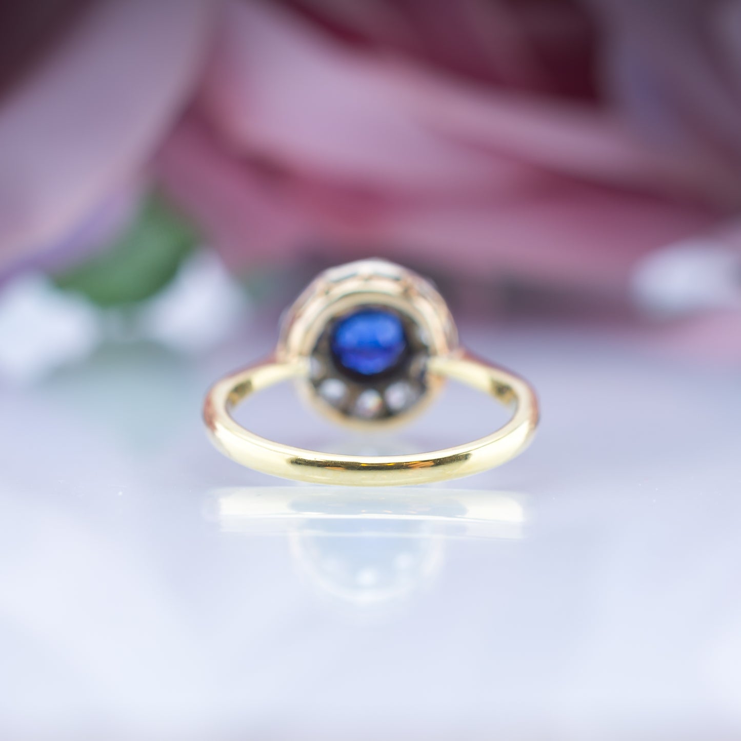 18ct Gold Sapphire And Diamond Deco Halo Ring