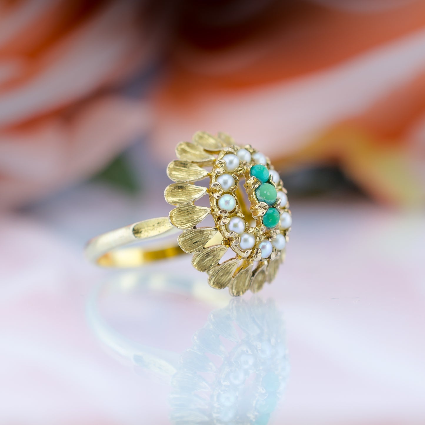 9ct Pearl Seed & Turqouise Ring